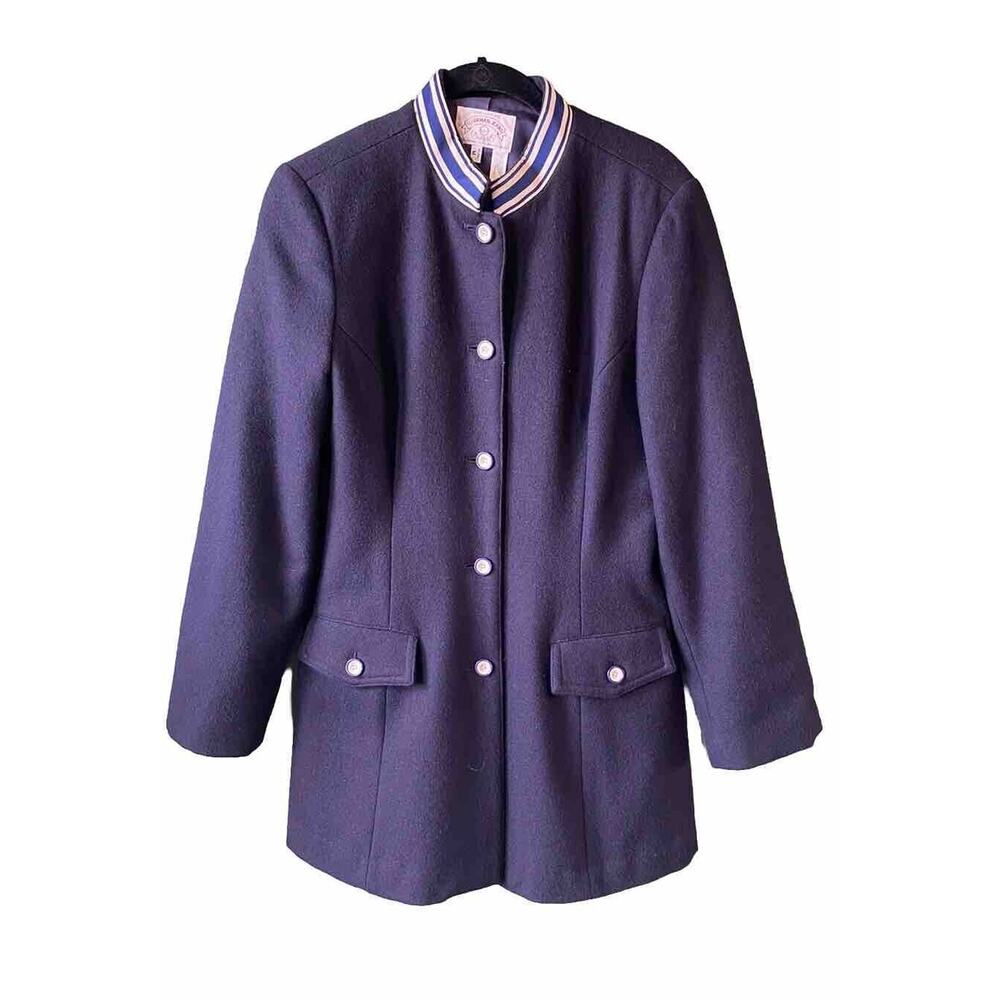 Giorgio Armani Jacket Womens Medium Vintage Military Trench Navy Blue Rare Coat